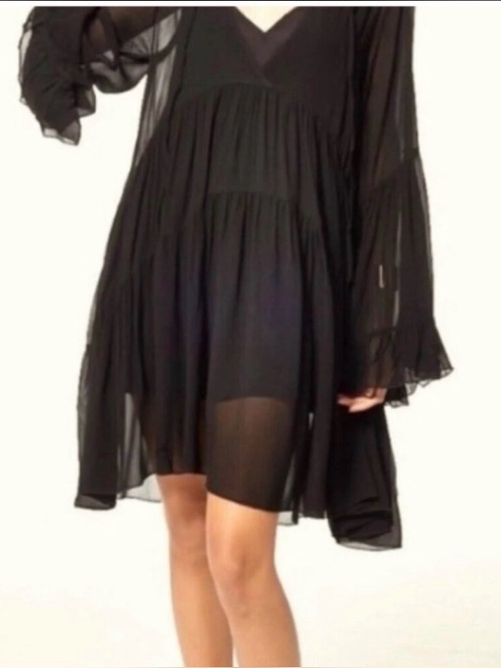 Young Fabulous & Broke Black Long Sleeve Tiered V-Neck Dress